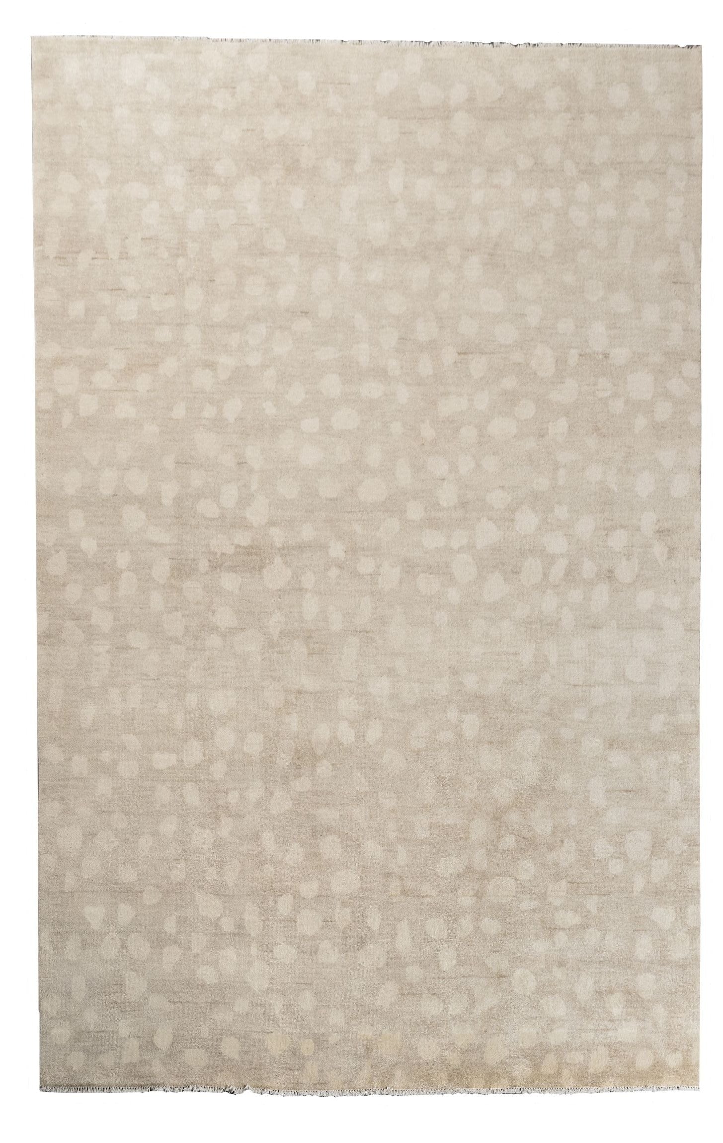 Neutral toned and hand-knotted Oushak style rug made of 100% New Zealand wool. This rug has a unique spotted pattern with tan, taupe, beige, ivory, and brown colors.