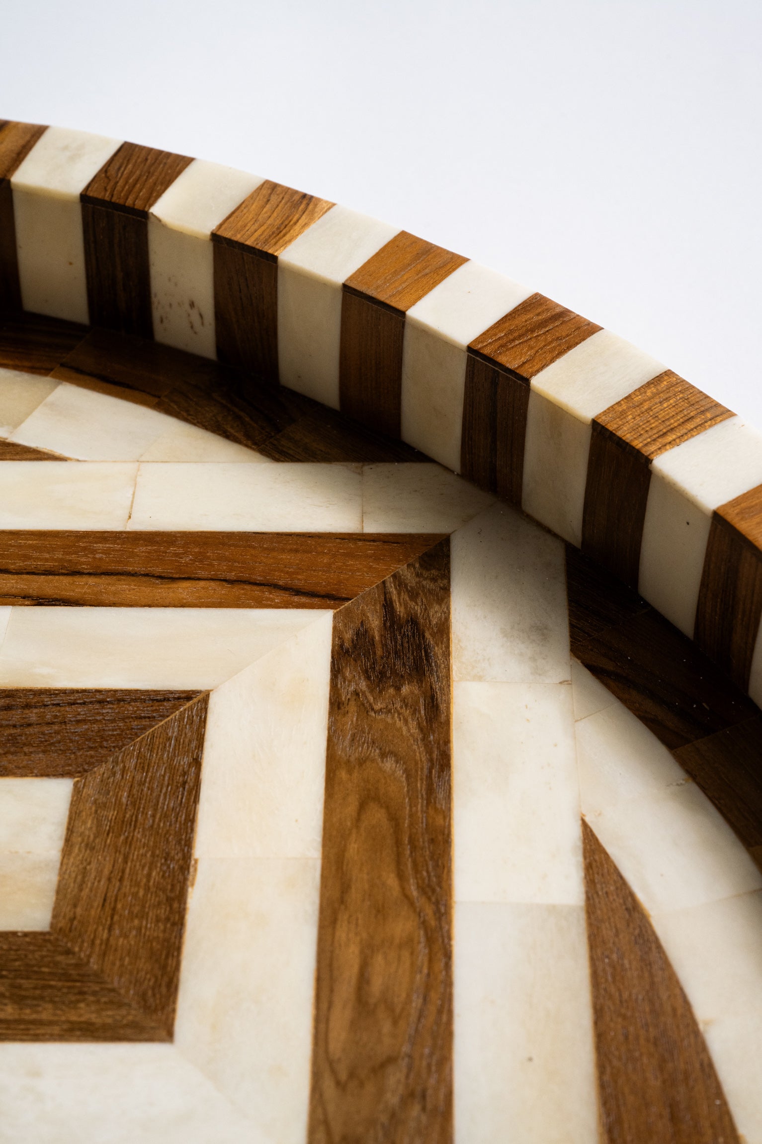 Round Wood and Bone Inlay Tray