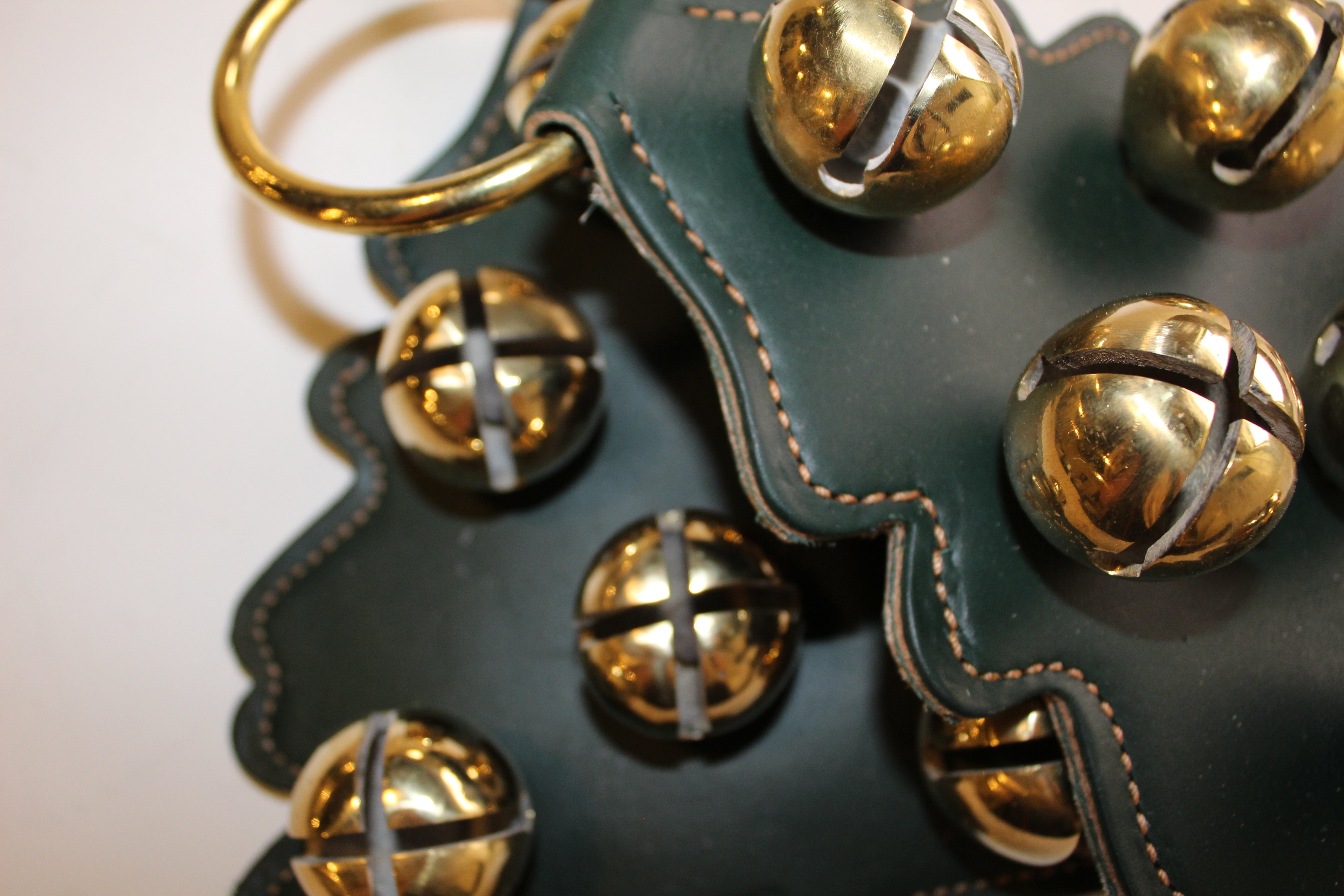 Green Christmas Tree with Solid Brass Bells Door Hanger