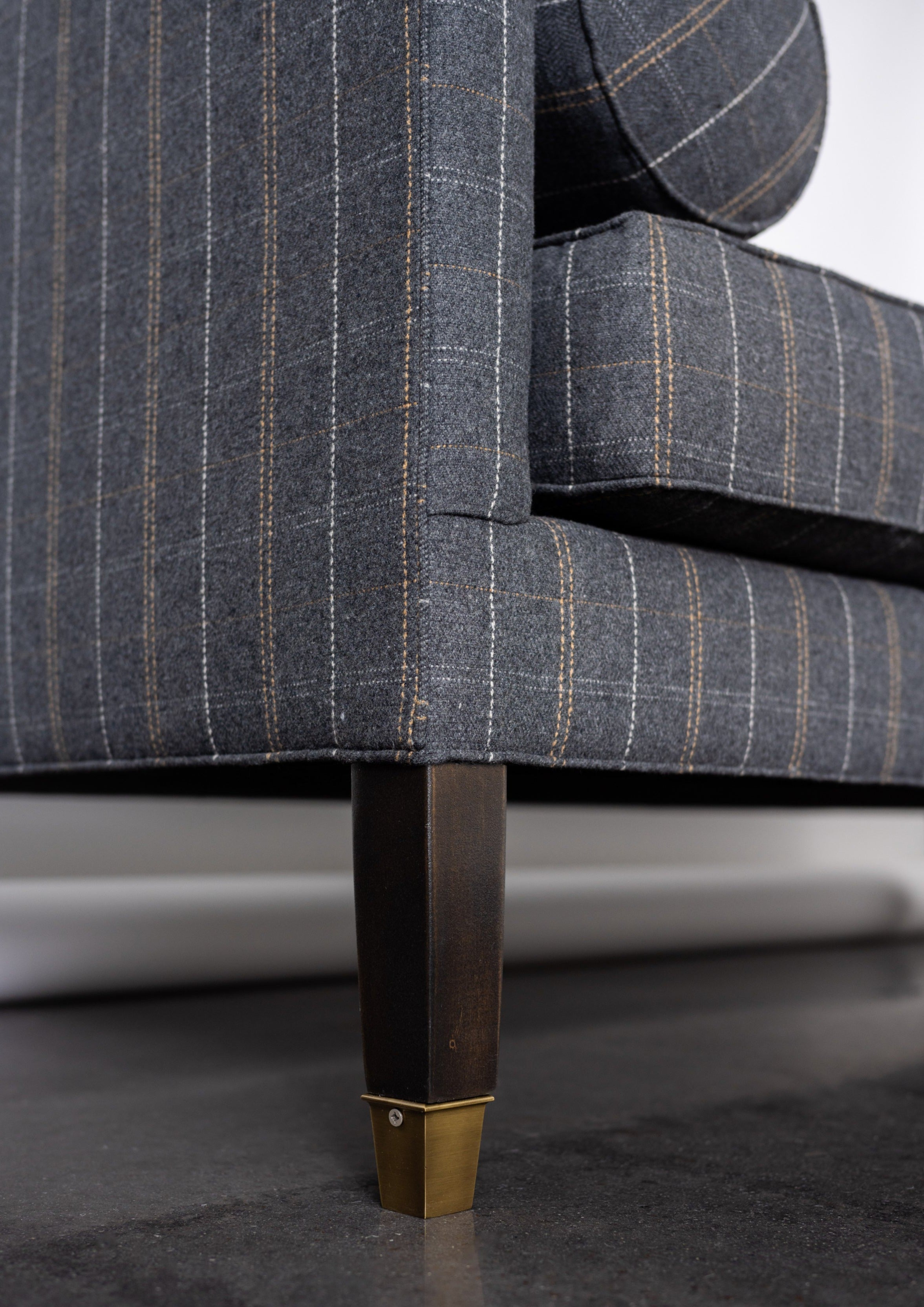 Navy plaid upholstered bench