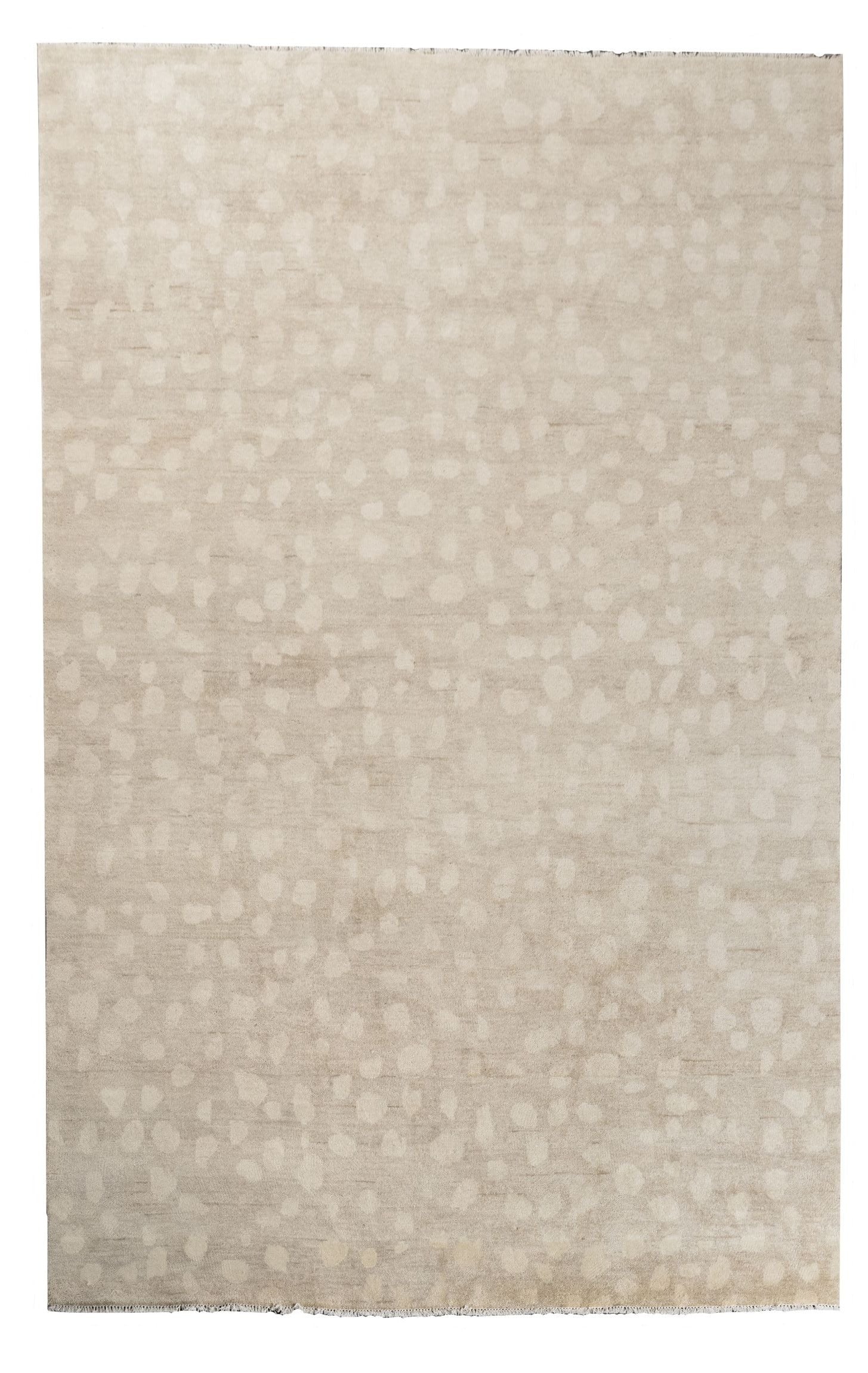 Neutral toned and hand-knotted Oushak style rug made of 100% New Zealand wool. This rug has a unique spotted pattern with tan, taupe, beige, ivory, and brown colors. 