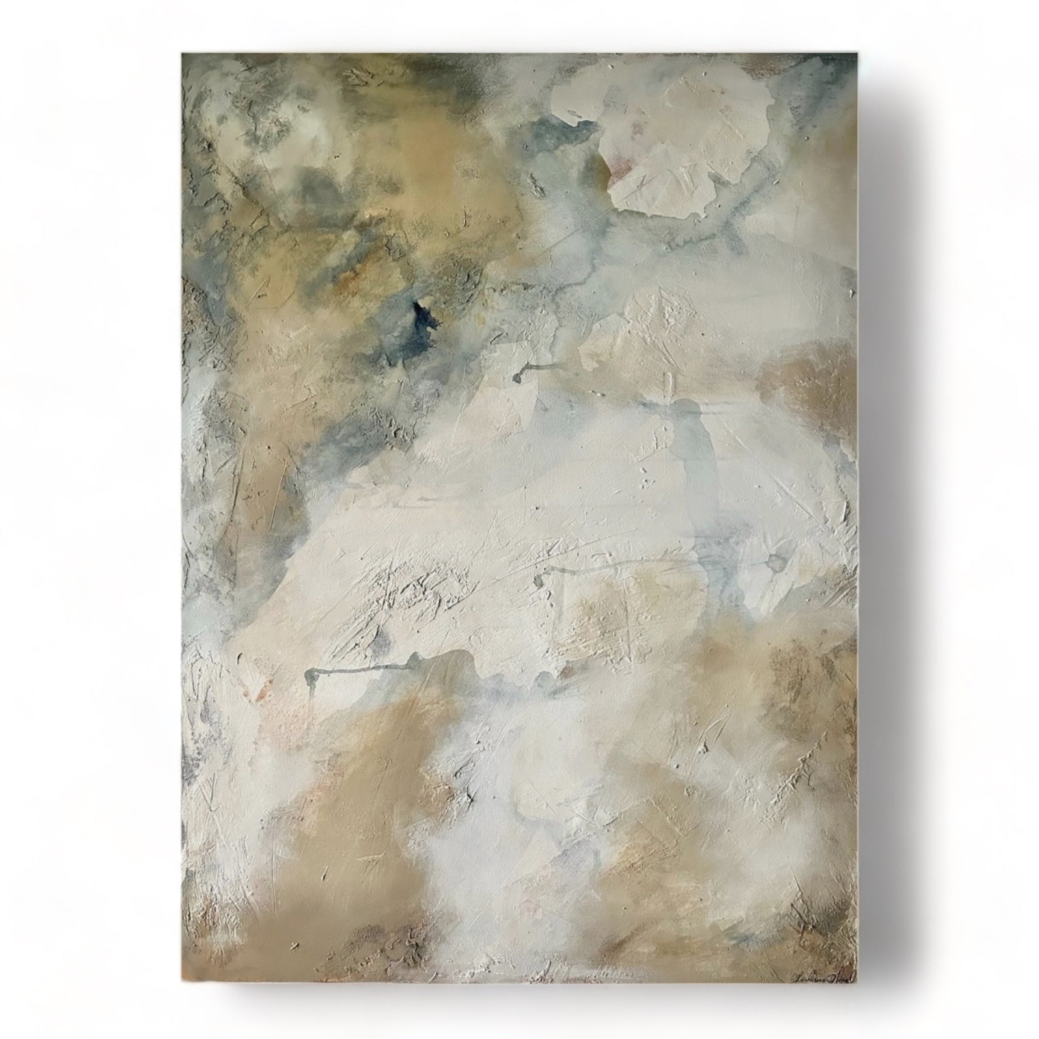 Beautiful abstract artwork painting by Birmingham artist Glendinning Paul .  Morning mist incorporates neutral tones and a touch of blue.  