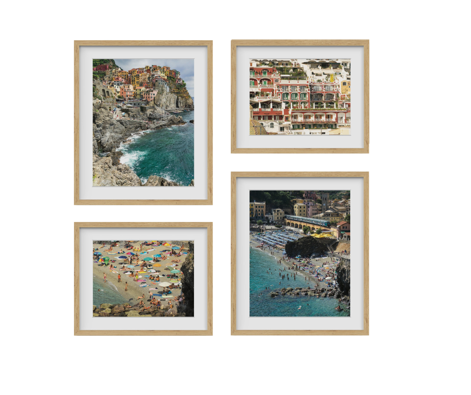 This professional photography for sale is a collection of four images taken by award-winning photographer Paul Scott while visiting Positano and Liguria.  These images depict the beautiful, colorful scenery of coastline towns.  