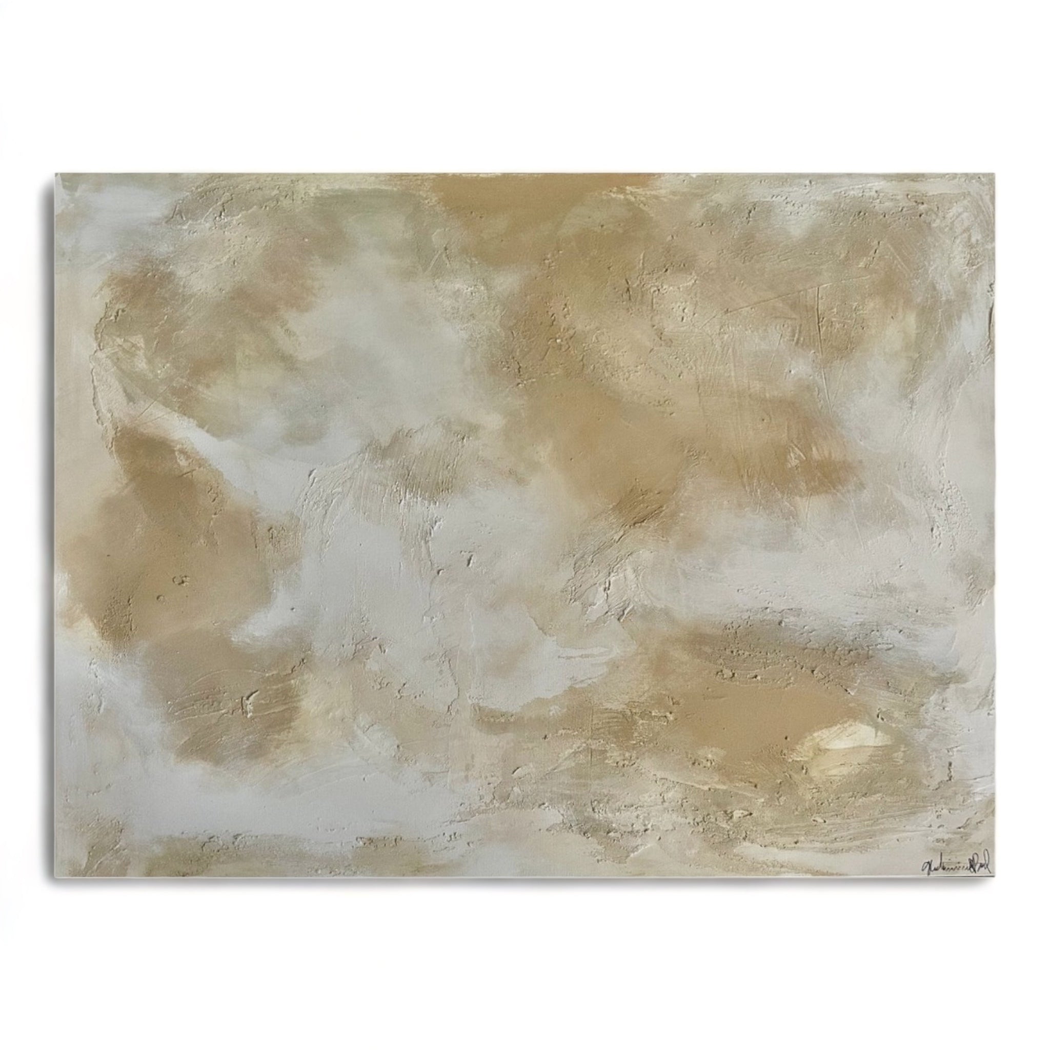 A lovely abstract artwork painting on canvas by Glendinning Paul.  This piece is comprised of neutral tones simulating a haze.  