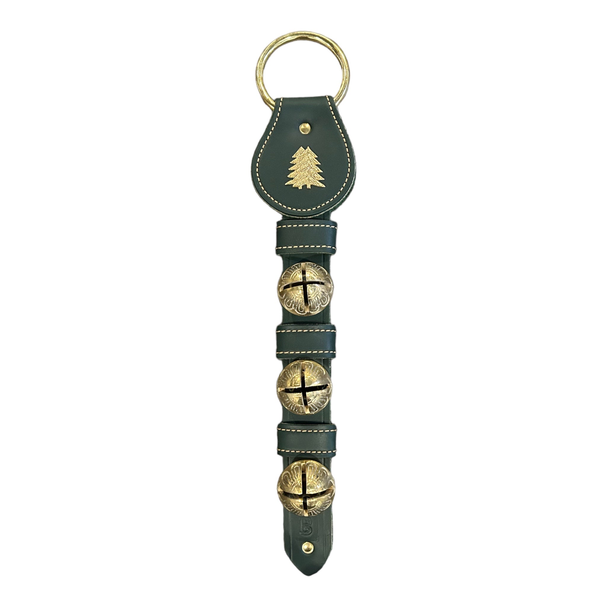 Green and brass Christmas bell door hanger