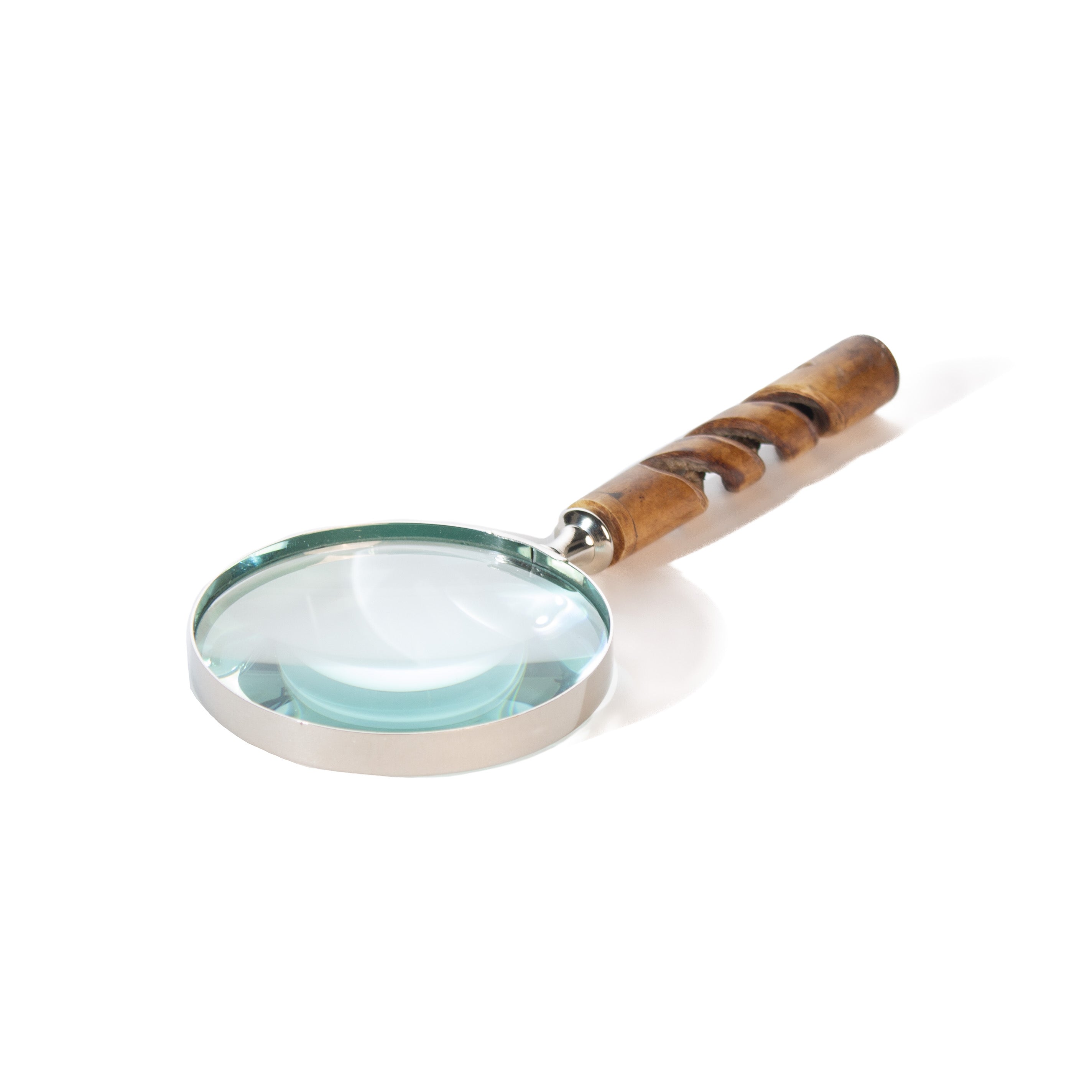 Decorative magnifying glass with twisted bone handle.