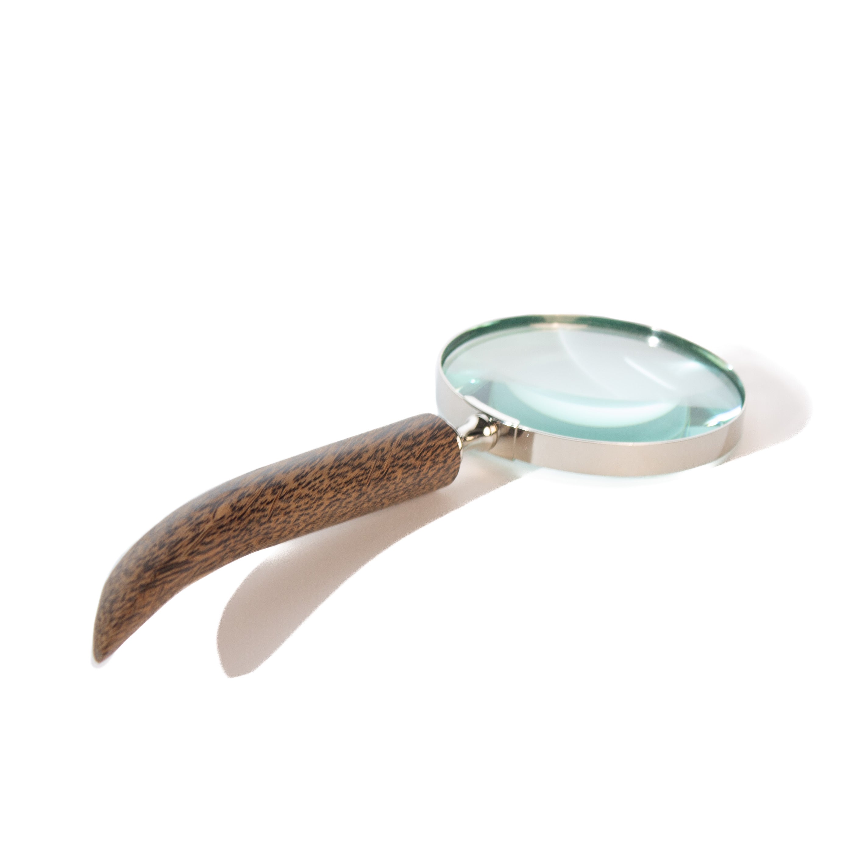 Decorative magnifying glass with brown horn handle.  