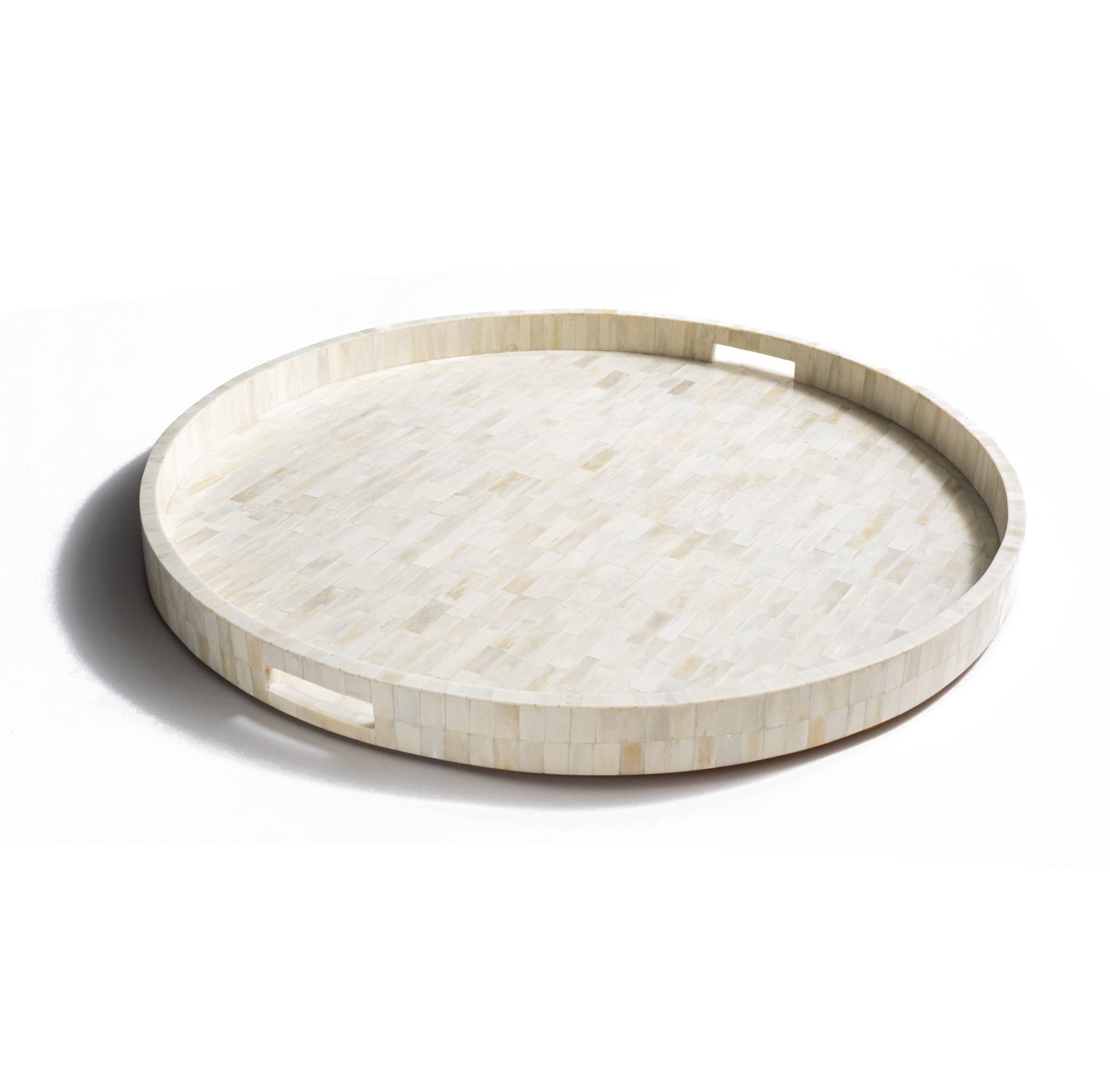 Large Round White Bone Inlay Tray